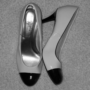 Black and white close toed heels